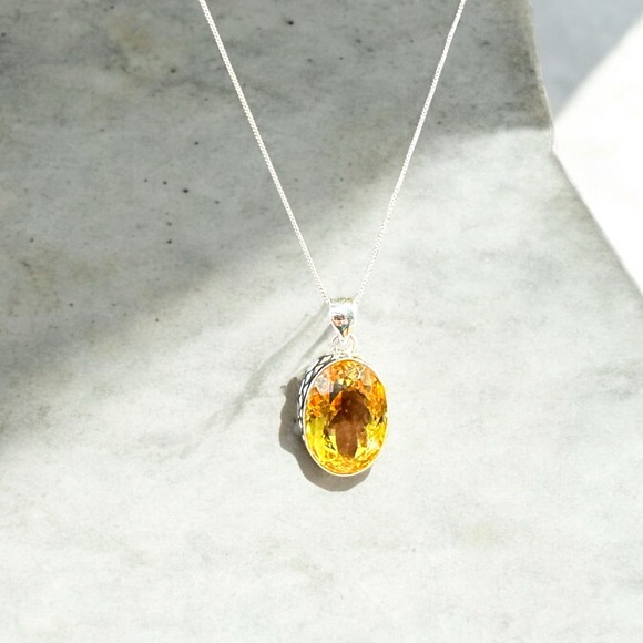 Sterling Silver Large Citrine Necklace - Picture 1 of 11